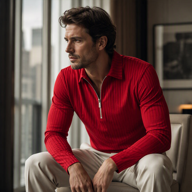 Chemise rayée décontractée pour homme à col quart-zip