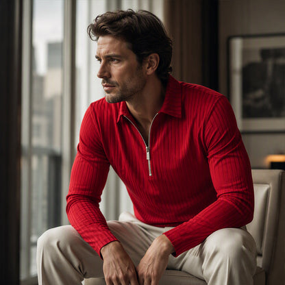 Chemise rayée décontractée pour homme à col quart-zip