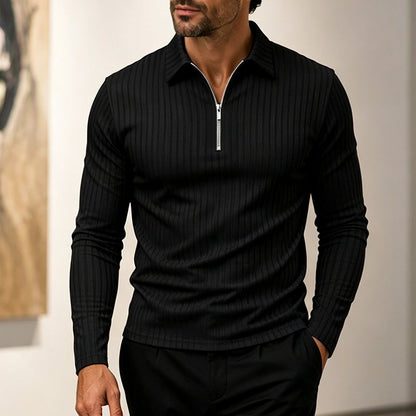 Chemise rayée décontractée pour homme à col quart-zip