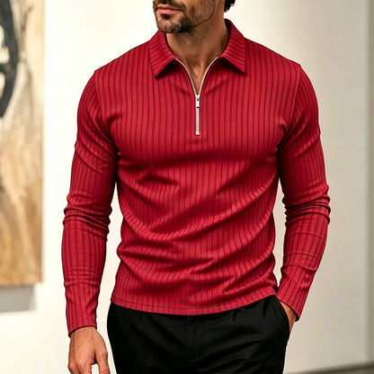 Chemise rayée décontractée pour homme à col quart-zip