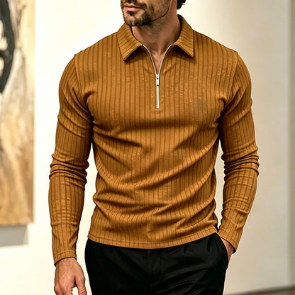 Chemise rayée décontractée pour homme à col quart-zip