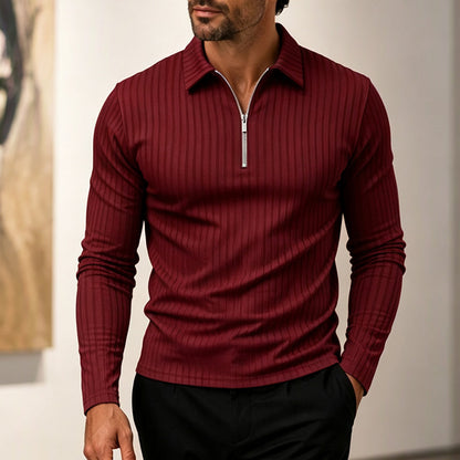 Chemise rayée décontractée pour homme à col quart-zip