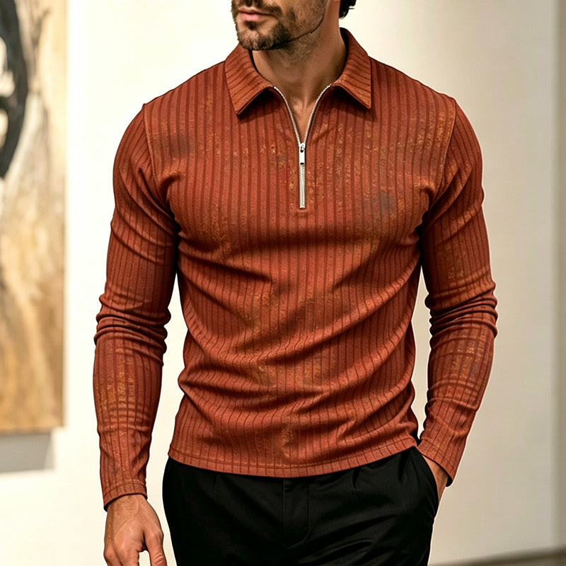 Chemise rayée décontractée pour homme à col quart-zip