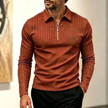 Chemise rayée décontractée pour homme à col quart-zip