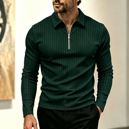 Chemise rayée décontractée pour homme à col quart-zip