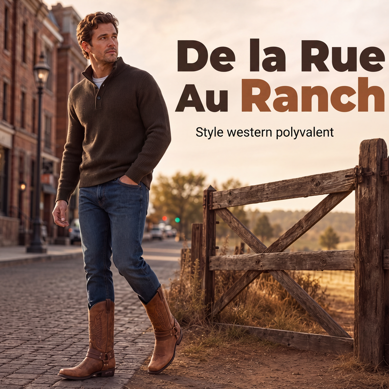 Bottes de cowboy western à bout carré pour hommes