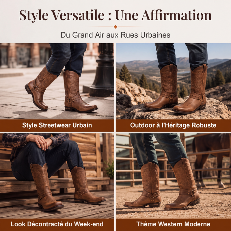 Bottes de cowboy western à bout carré pour hommes