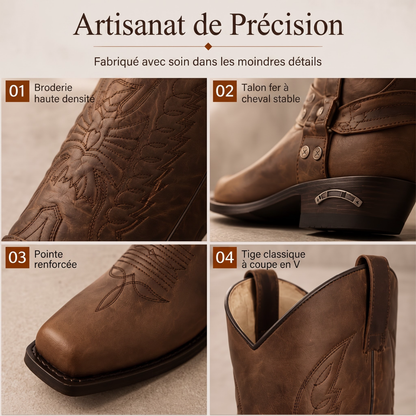 Bottes de cowboy western à bout carré pour hommes