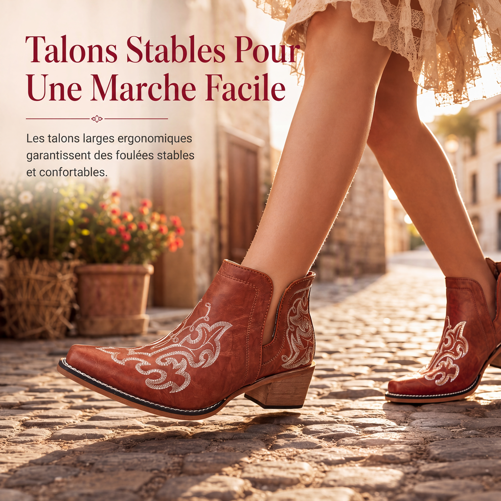 Bottines Martin à talon bloc et coupe V rétro pour femmes, grande taille, unies ou à imprimé floral, pour l'automne et l'hiver