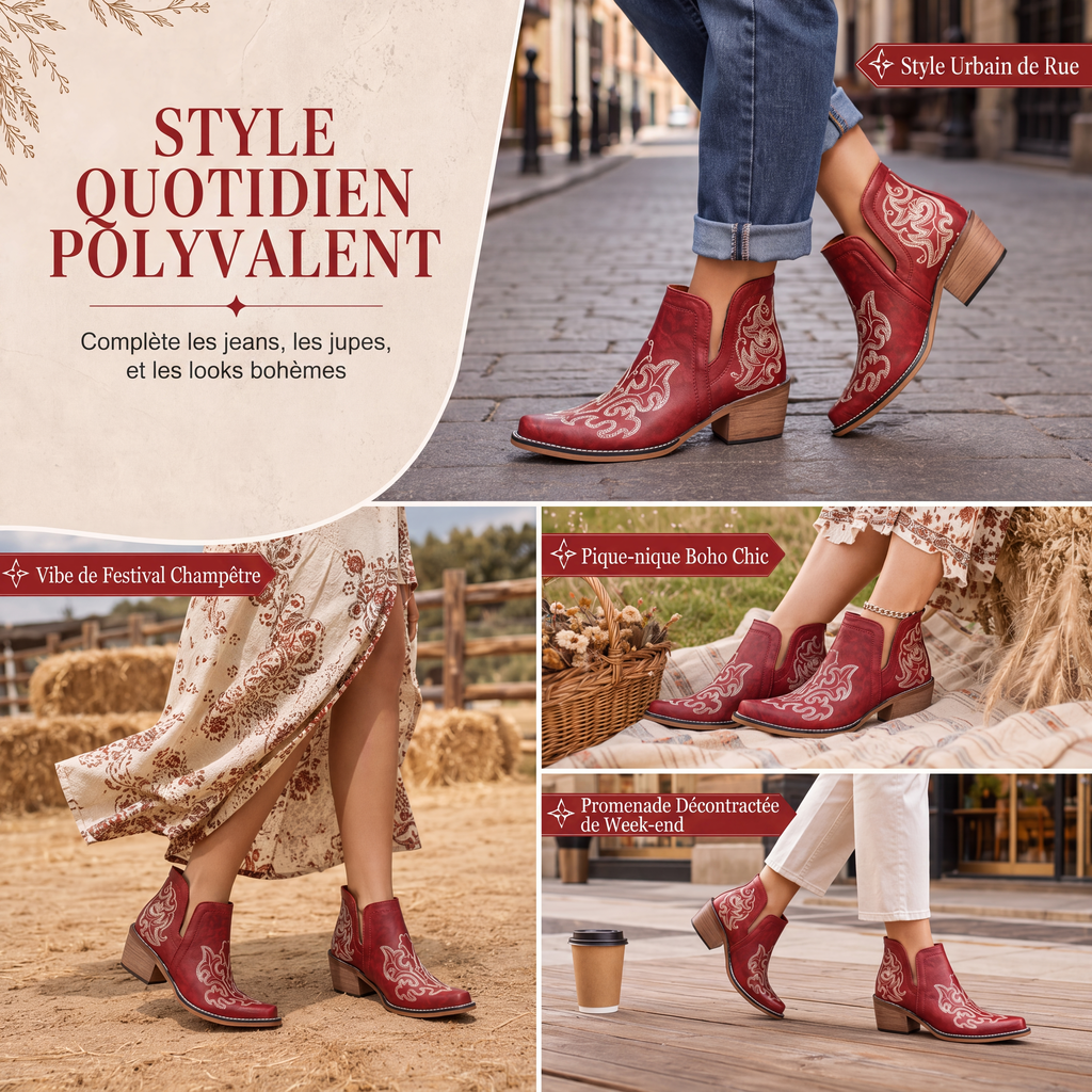 Bottines Martin à talon bloc et coupe V rétro pour femmes, grande taille, unies ou à imprimé floral, pour l'automne et l'hiver