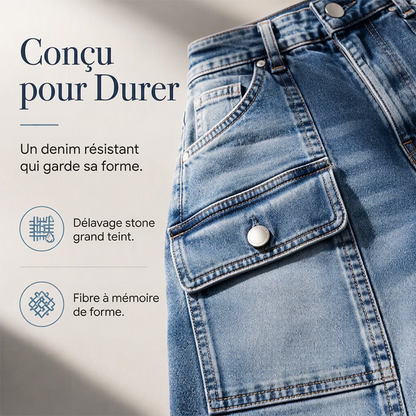 Jean droit stretch taille haute pour femme