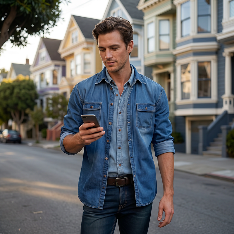 Chemise en jean à manches longues pour homme, cardigan décontracté à boutons