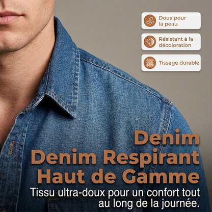 Chemise en jean à manches longues pour homme, cardigan décontracté à boutons
