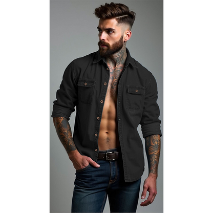 Chemise en jean à manches longues pour homme, cardigan décontracté à boutons