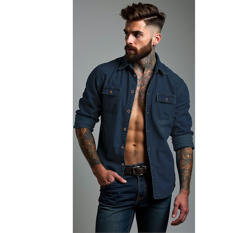 Chemise en jean à manches longues pour homme, cardigan décontracté à boutons