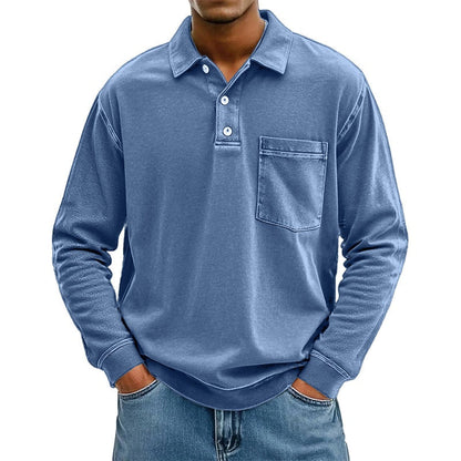 Chemise décontractée à manches longues avec poche pour homme
