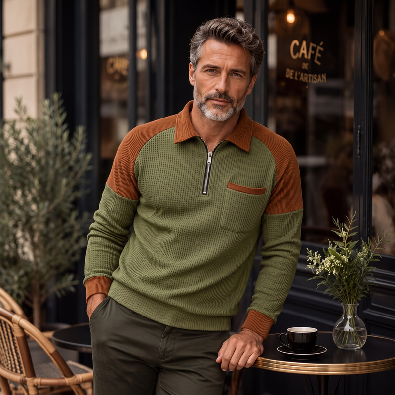 📢📢50 % DE RÉDUCTION !! ⏰ Sweat décontracté pour homme en maille gaufrette à quart de zip
