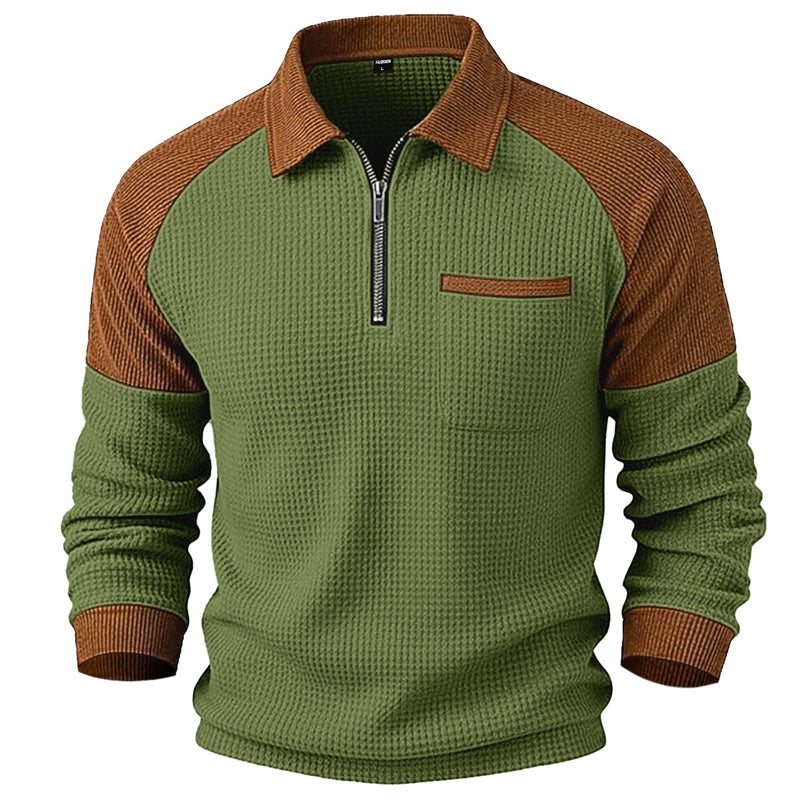 📢📢50 % DE RÉDUCTION !! ⏰ Sweat décontracté pour homme en maille gaufrette à quart de zip