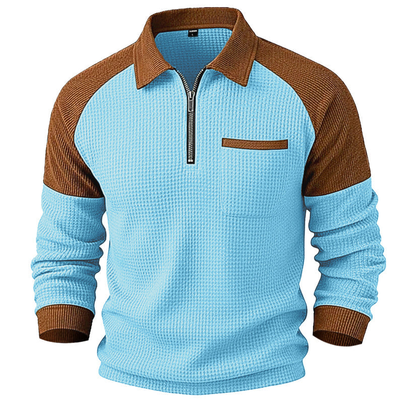 📢📢50 % DE RÉDUCTION !! ⏰ Sweat décontracté pour homme en maille gaufrette à quart de zip