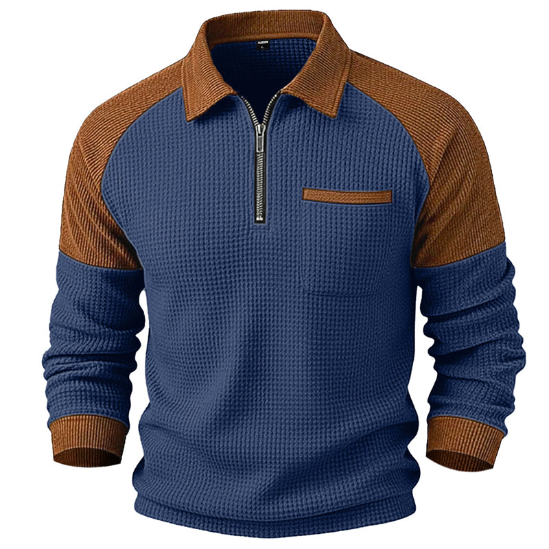 📢📢50 % DE RÉDUCTION !! ⏰ Sweat décontracté pour homme en maille gaufrette à quart de zip
