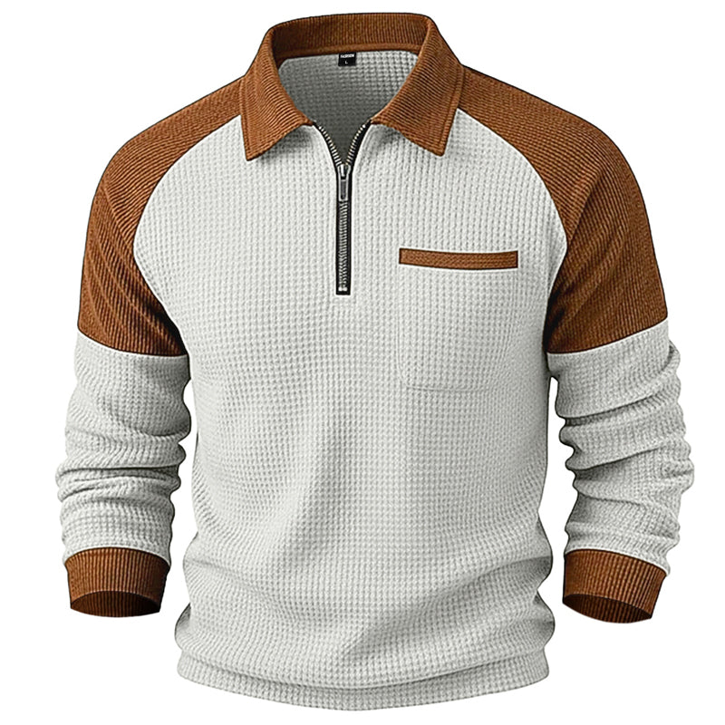 📢📢50 % DE RÉDUCTION !! ⏰ Sweat décontracté pour homme en maille gaufrette à quart de zip