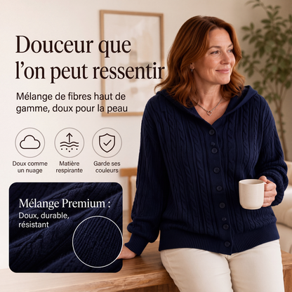 Cardigan à capuche en maille tressée pour femme