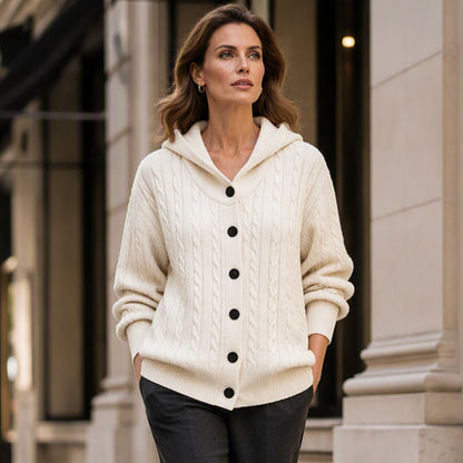 Cardigan à capuche en maille tressée pour femme
