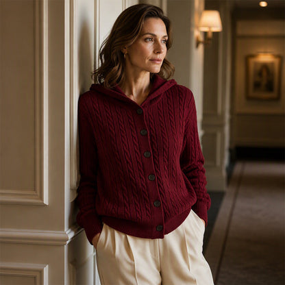 Cardigan à capuche en maille tressée pour femme