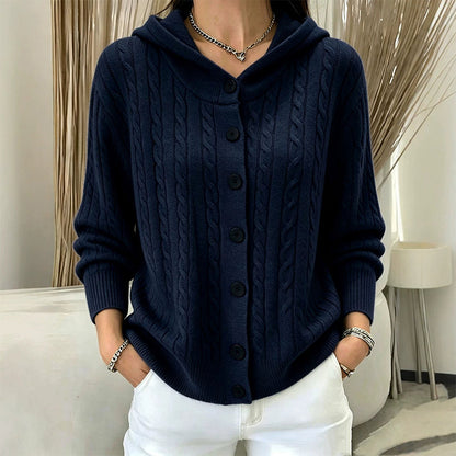 Cardigan à capuche en maille tressée pour femme
