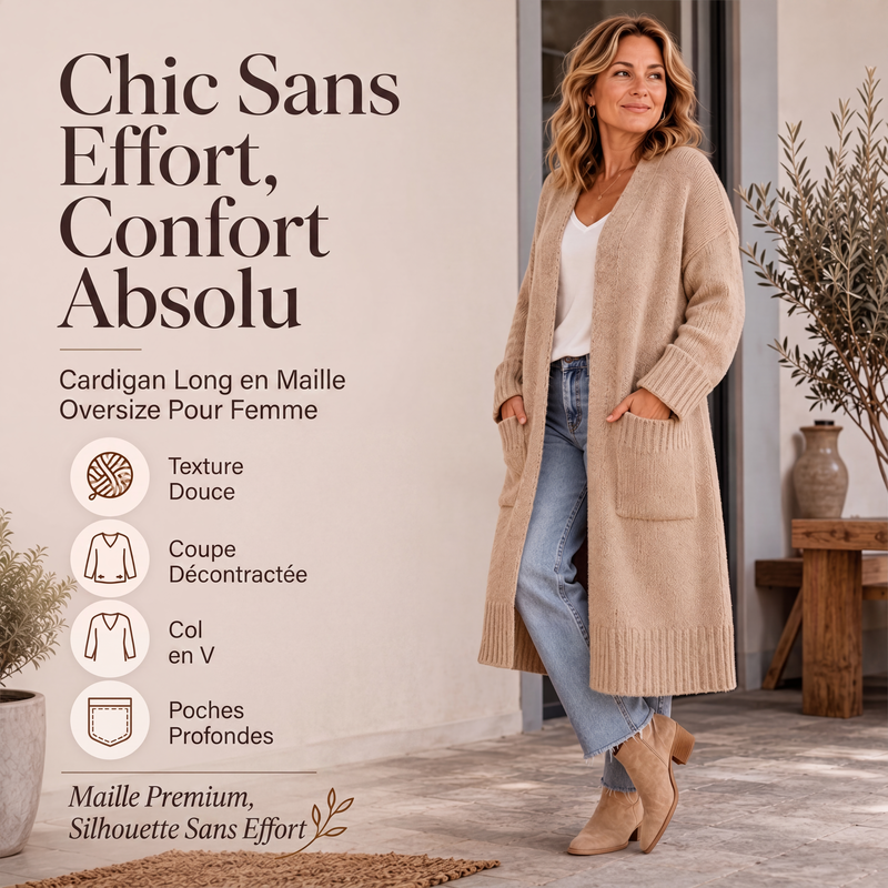 Cardigan long en maille à col ouvert pour femme