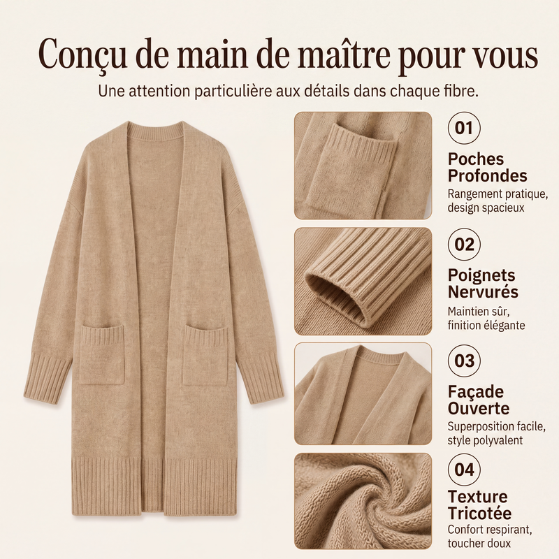 Cardigan long en maille à col ouvert pour femme