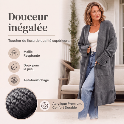 Cardigan long en maille à col ouvert pour femme