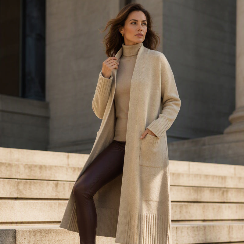 Cardigan long en maille à col ouvert pour femme