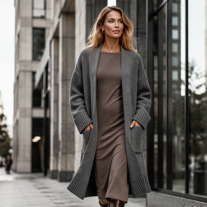 Cardigan long en maille à col ouvert pour femme