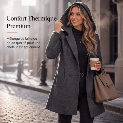 Manteau à capuche chaud à double boutonnage pour femme