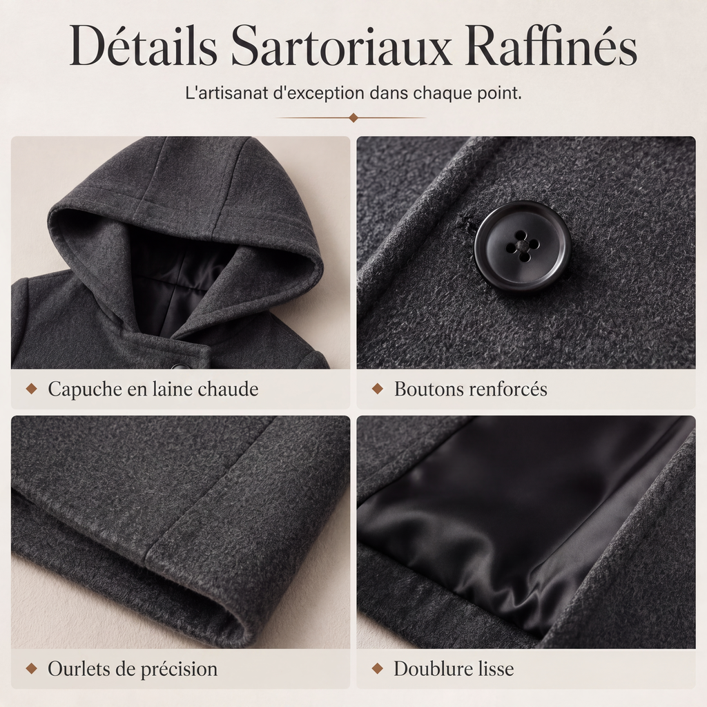 Manteau à capuche chaud à double boutonnage pour femme