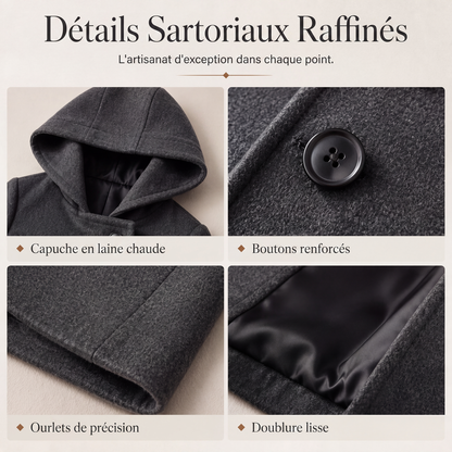 Manteau à capuche chaud à double boutonnage pour femme
