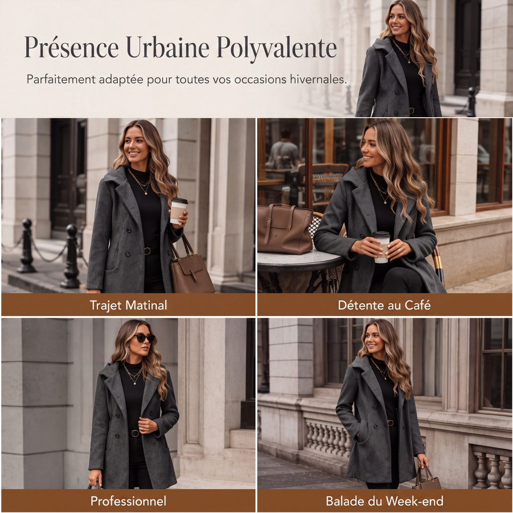 Manteau à capuche chaud à double boutonnage pour femme