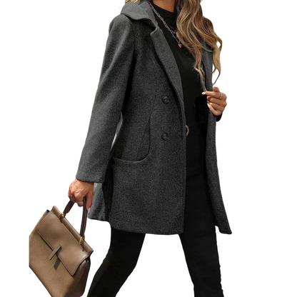 Manteau à capuche chaud à double boutonnage pour femme