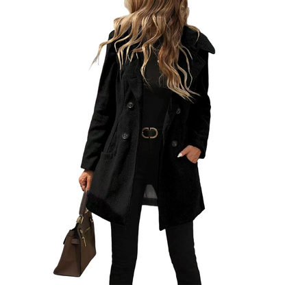 Manteau à capuche chaud à double boutonnage pour femme