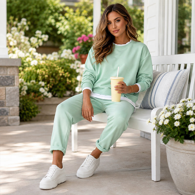 🌙 OFFRE LIMITÉE -50% ! 💕 Ensemble sweat et pantalon fausse deux pièces pour femme