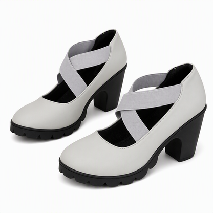 Chaussures Mary Jane à bout rond pour femmes avec brides croisées, talons épais, plateforme et découpes, talons hauts