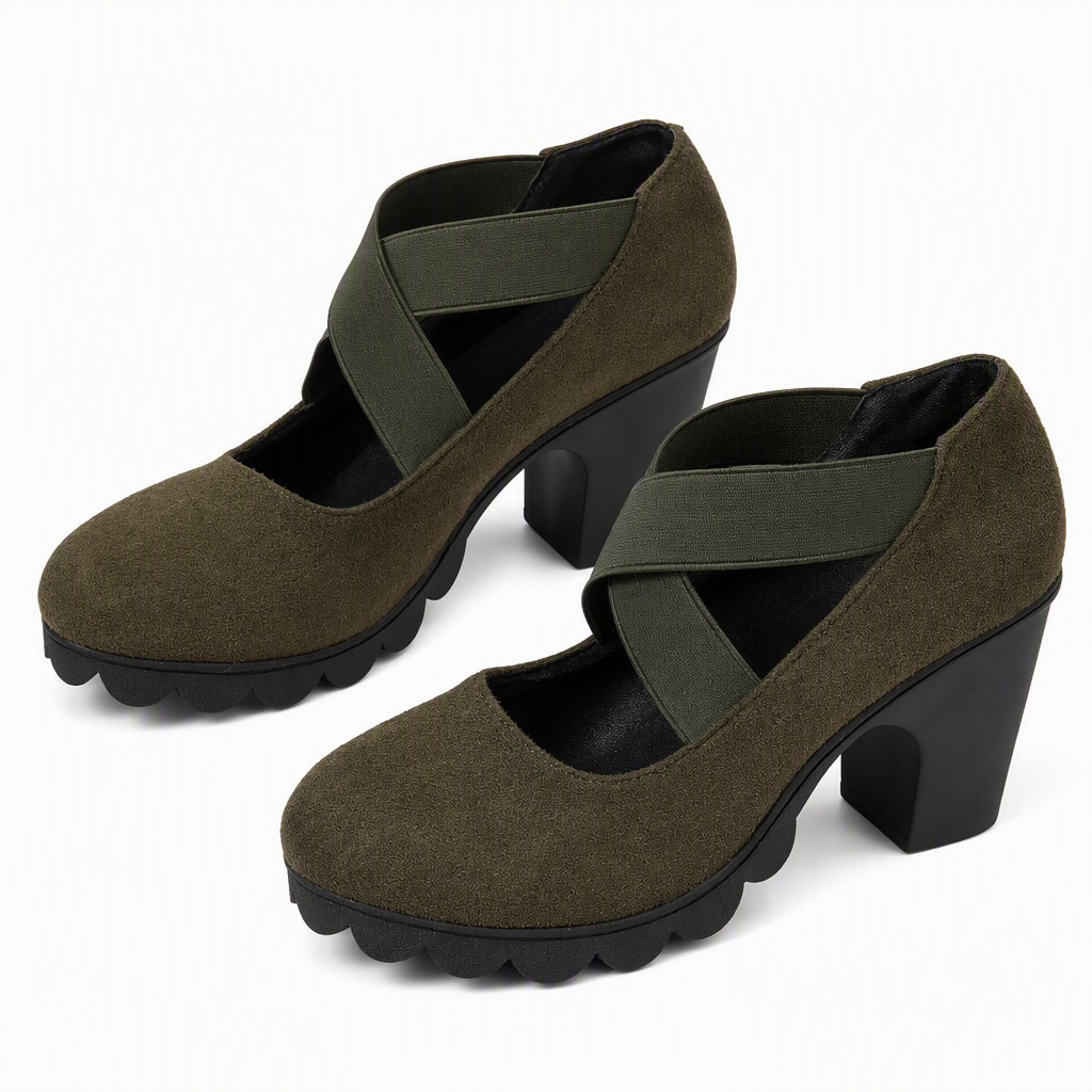 Chaussures Mary Jane à bout rond pour femmes avec brides croisées, talons épais, plateforme et découpes, talons hauts