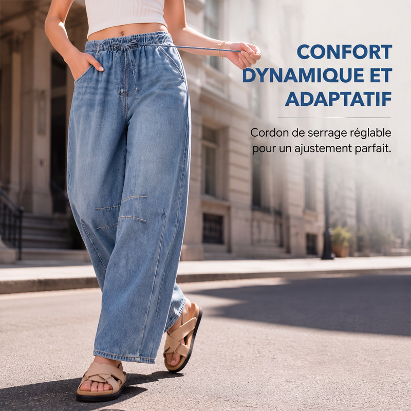Pantalon en denim décontracté à jambes larges et coupe relax pour femme
