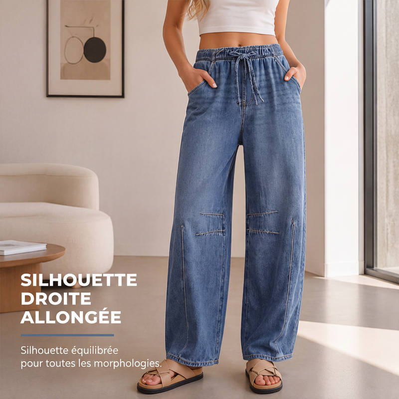 Pantalon en denim décontracté à jambes larges et coupe relax pour femme