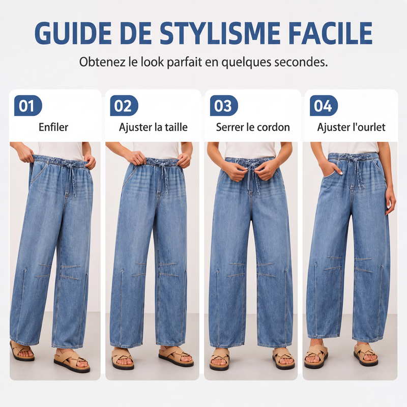 Pantalon en denim décontracté à jambes larges et coupe relax pour femme