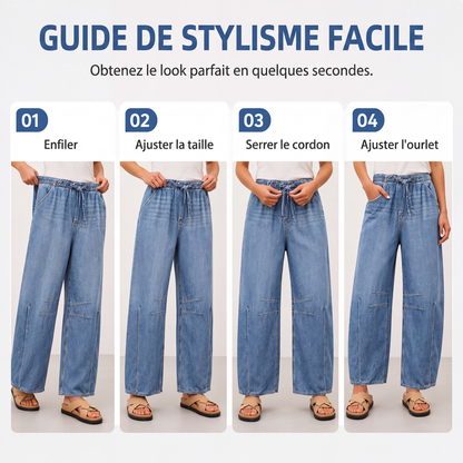 Pantalon en denim décontracté à jambes larges et coupe relax pour femme