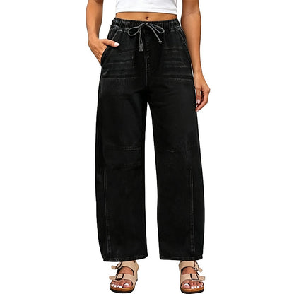 Pantalon en denim décontracté à jambes larges et coupe relax pour femme