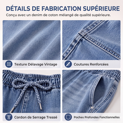 Pantalon en denim décontracté à jambes larges et coupe relax pour femme