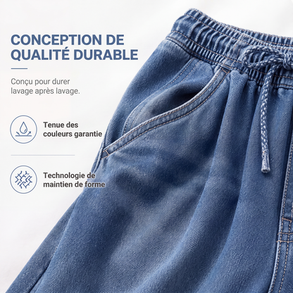 Pantalon en denim décontracté à jambes larges et coupe relax pour femme